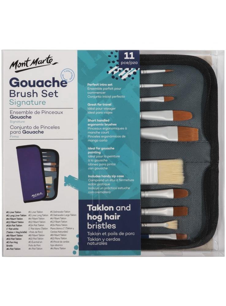 Mont Marte Signature Paint Brush Set - Gouache Mixed Bristle In Wallet 11pc - Art Supplies Australia