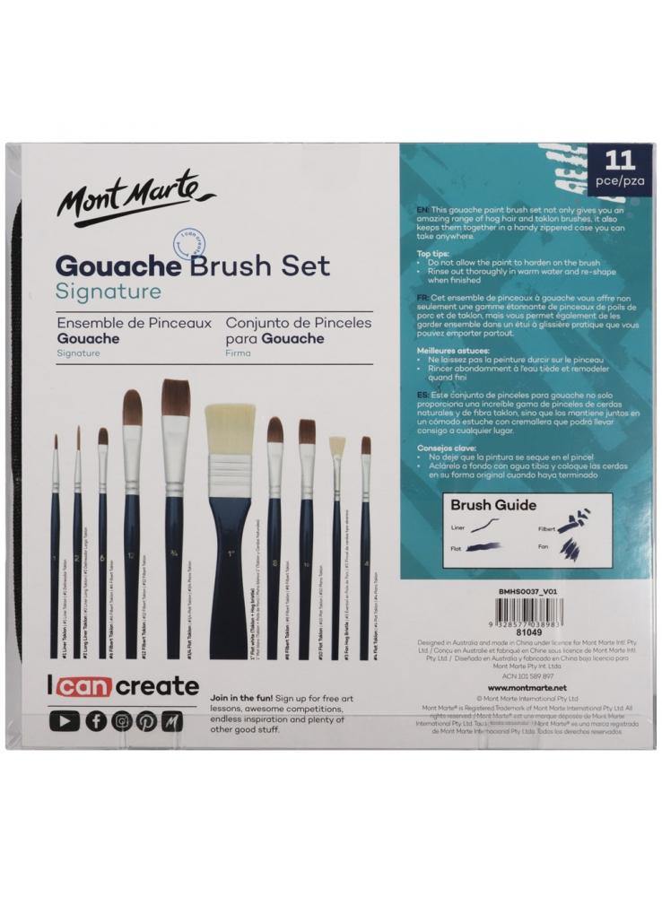 Mont Marte Signature Paint Brush Set - Gouache Mixed Bristle In Wallet 11pc - Art Supplies Australia