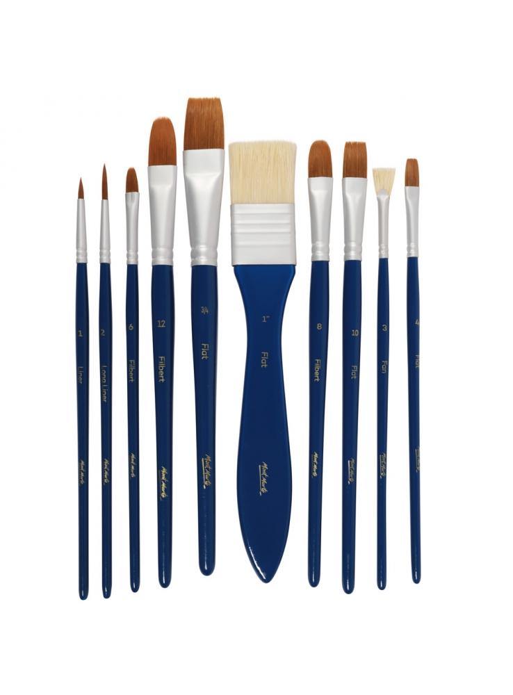 Mont Marte Signature Paint Brush Set - Gouache Mixed Bristle In Wallet 11pc - Art Supplies Australia