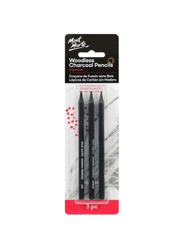Mont Marte Signature Woodless Charcoal Pencils 3 Pieces - Art Supplies Australia