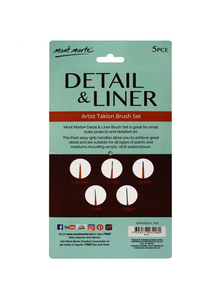 Mont Marte Detail & Liner Brush Set 5 Pieces - Art Supplies Australia