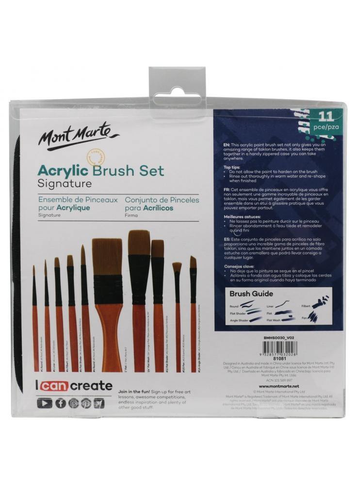 Mont Marte Signature Taklon Brush Set in Wallet 11pce - Acrylic - Art Supplies Australia