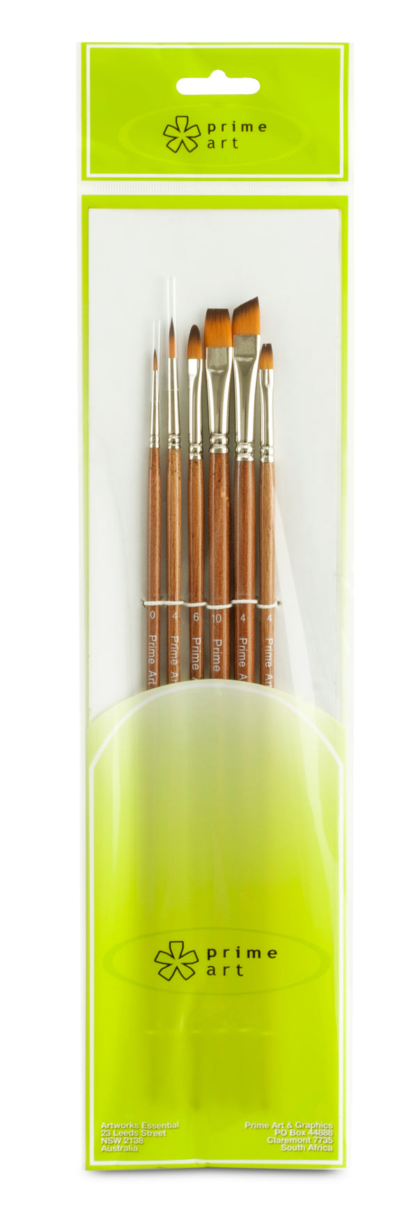 Professional Brush Set Golden synthetic with brown tip, brass ferrule (2 flat) - 6 piece set BS1016B - Art Supplies Australia