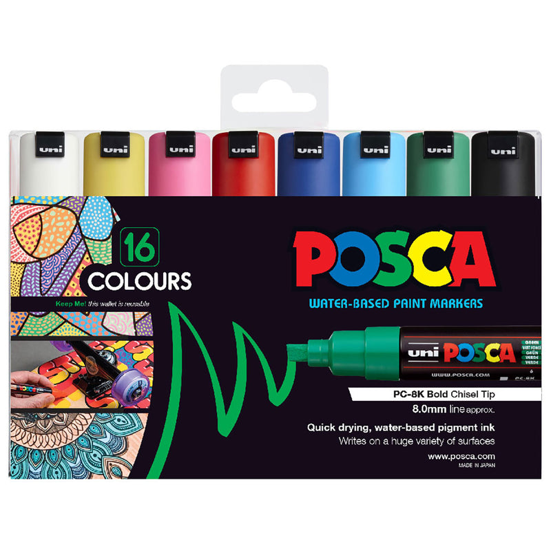 uni-ball Posca Paint Marker Medium Marker Point - Beige, Black, Blue,  Brown, Gold, Green, Gray, Light Blue, Light Green, Orange, Pink,  Water  Based, Pigment-based Ink - 16 / Pack 
