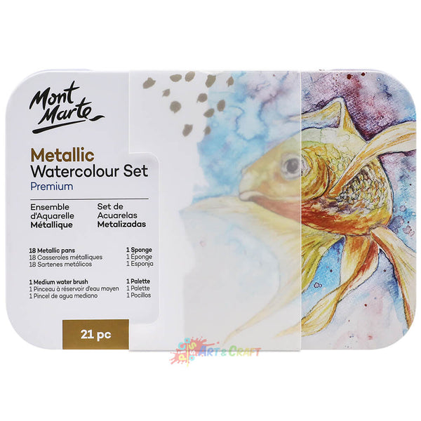 Mont Marte Metallic Watercolour Set in Tin 21pc - Art Supplies Australia