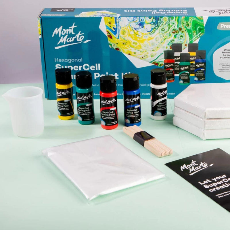 Mont Marte Premium Hexagonal Super Cell Pouring Paint Kit 23pc - Art Supplies Australia